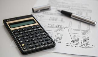 Calculator with financial numbers.